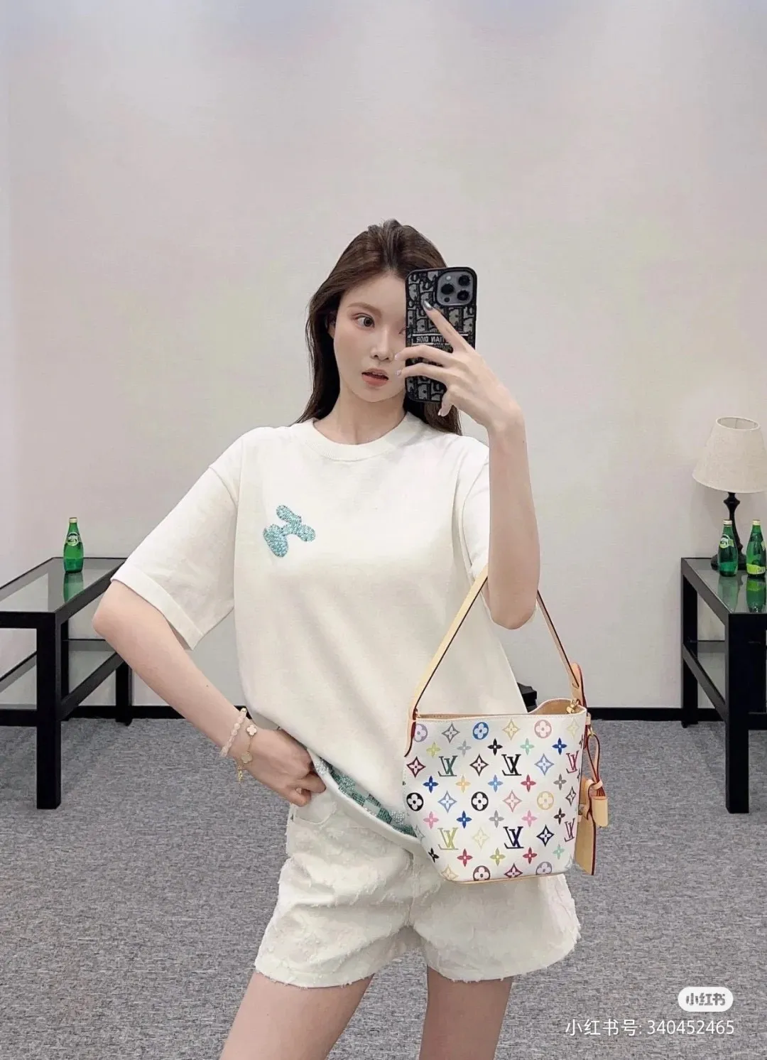 Louis Vuitton/Louis Vuitton beaded letter hem checkerboard knit short sleeves